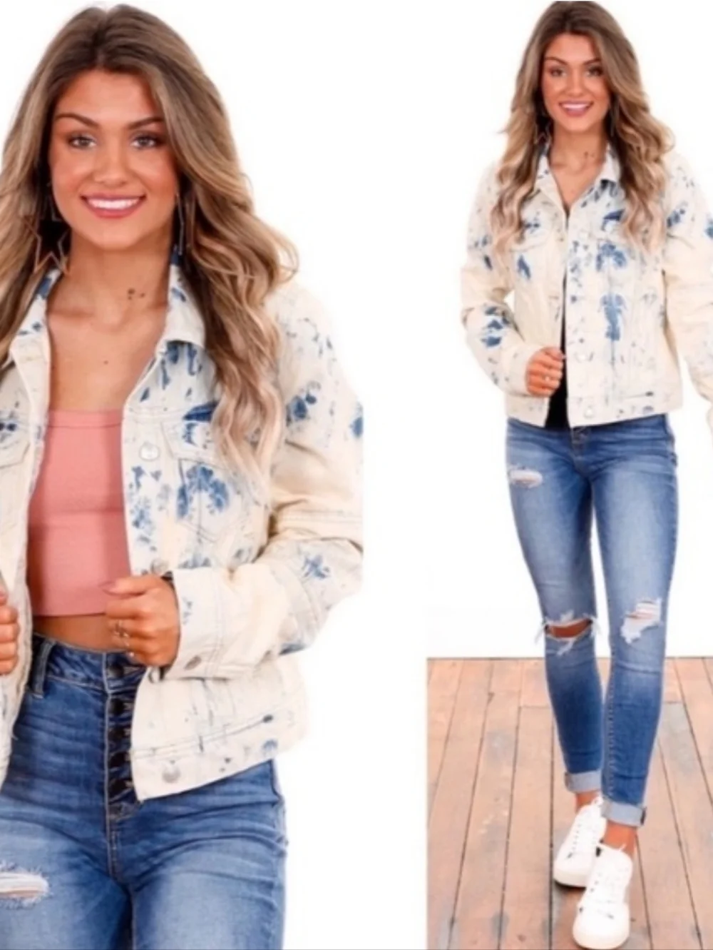 Free People Rumors Denim Jean Jacket- Jones Tie Dye Blue - Picture 5 of 13